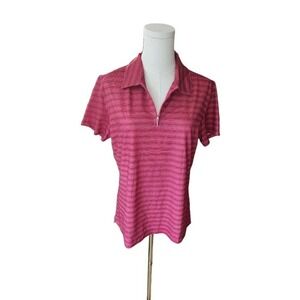 Nike Golf Polo Shirt Kids Size‎ L Red Pink Striped Dri-FIT Sporty